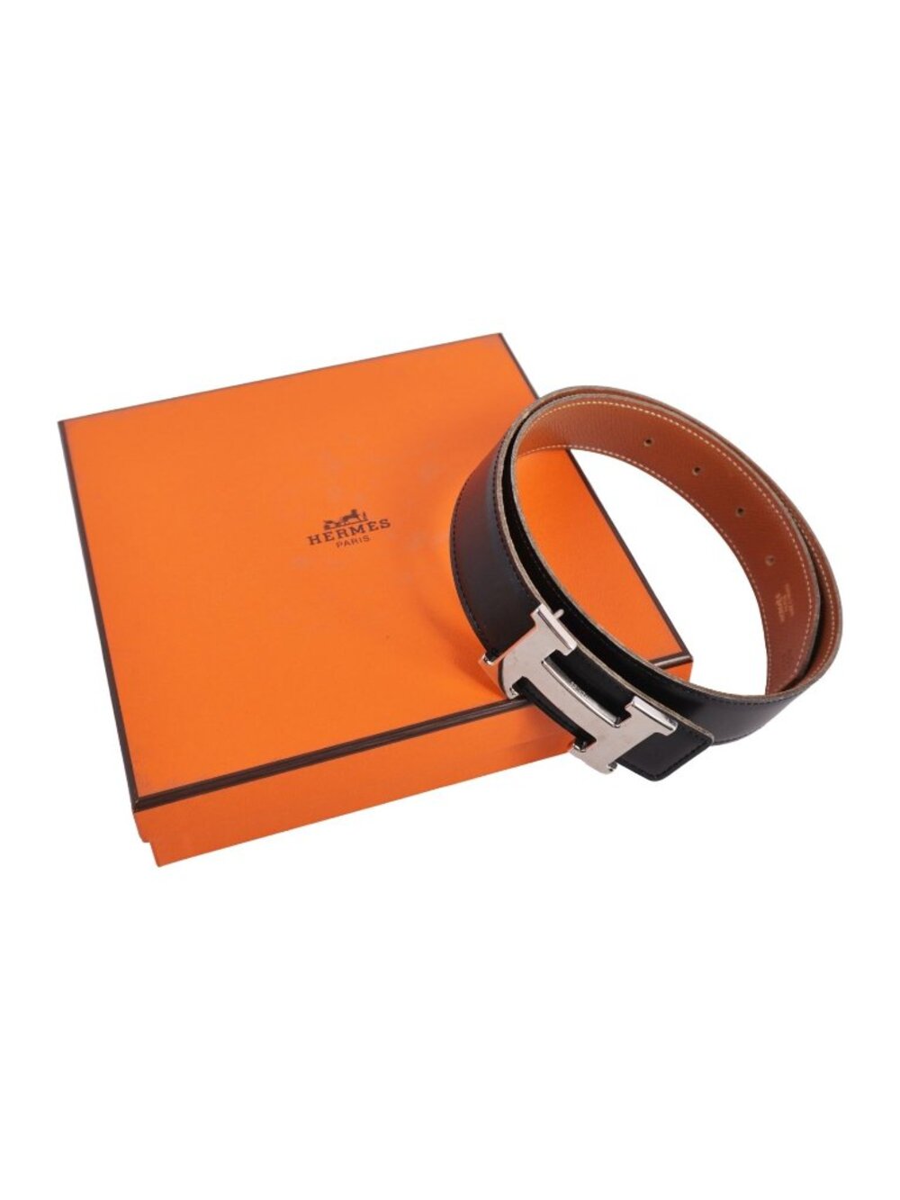 Hermes Vintage Belt Leather Reversible H Logo Constance 68 Black